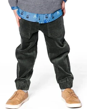 DEUX PAR DEUX- KIDS' FOREST GREEN STRETCH CORDUROY JOGGER PANT