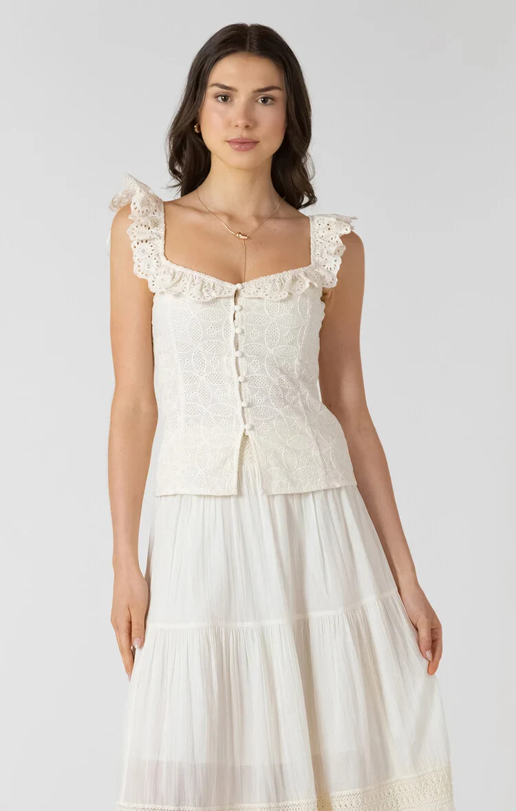 DEX - WOMEN'S BUTTON FRONT EYELET TANK