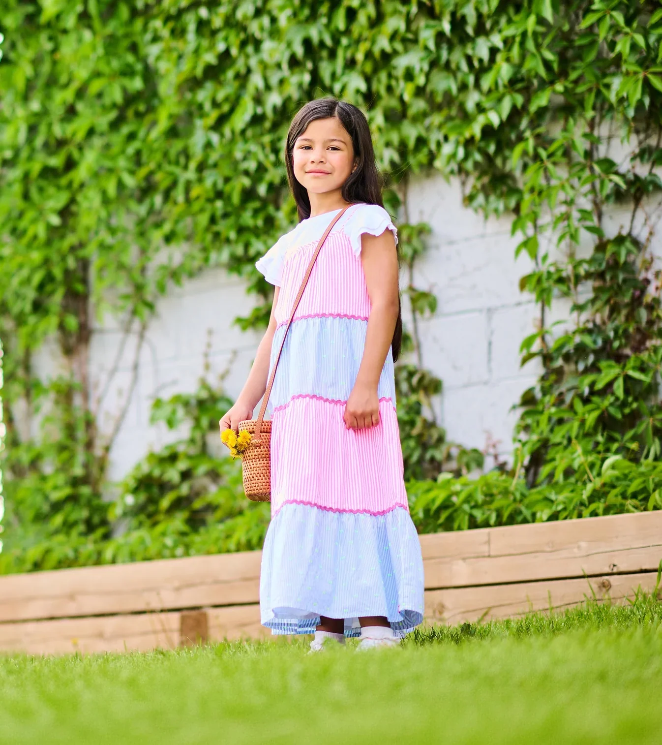HATLEY - KIDS MIXED SEERSUCKER STRAPPY MIDI DRESS - Image 3