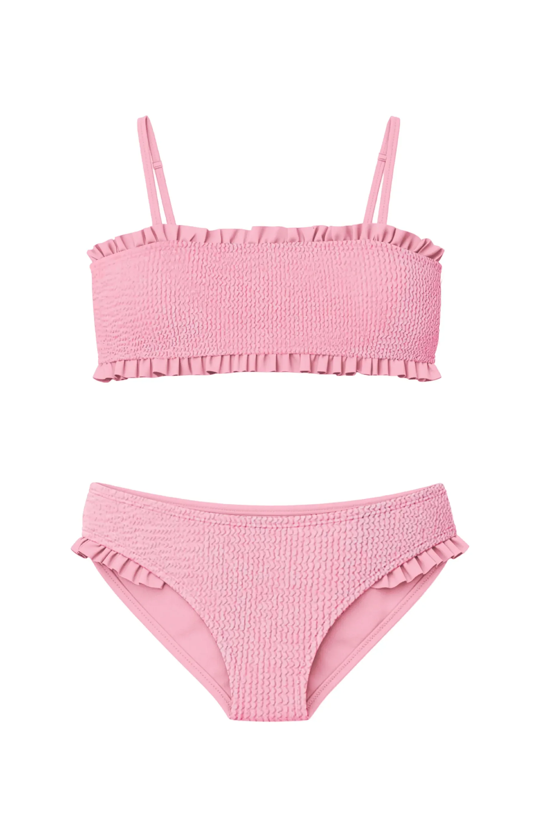 LIMEAPPLE -June Crinkle Ruffle Bandeau Two Piece Swimsuit - Candy Pink