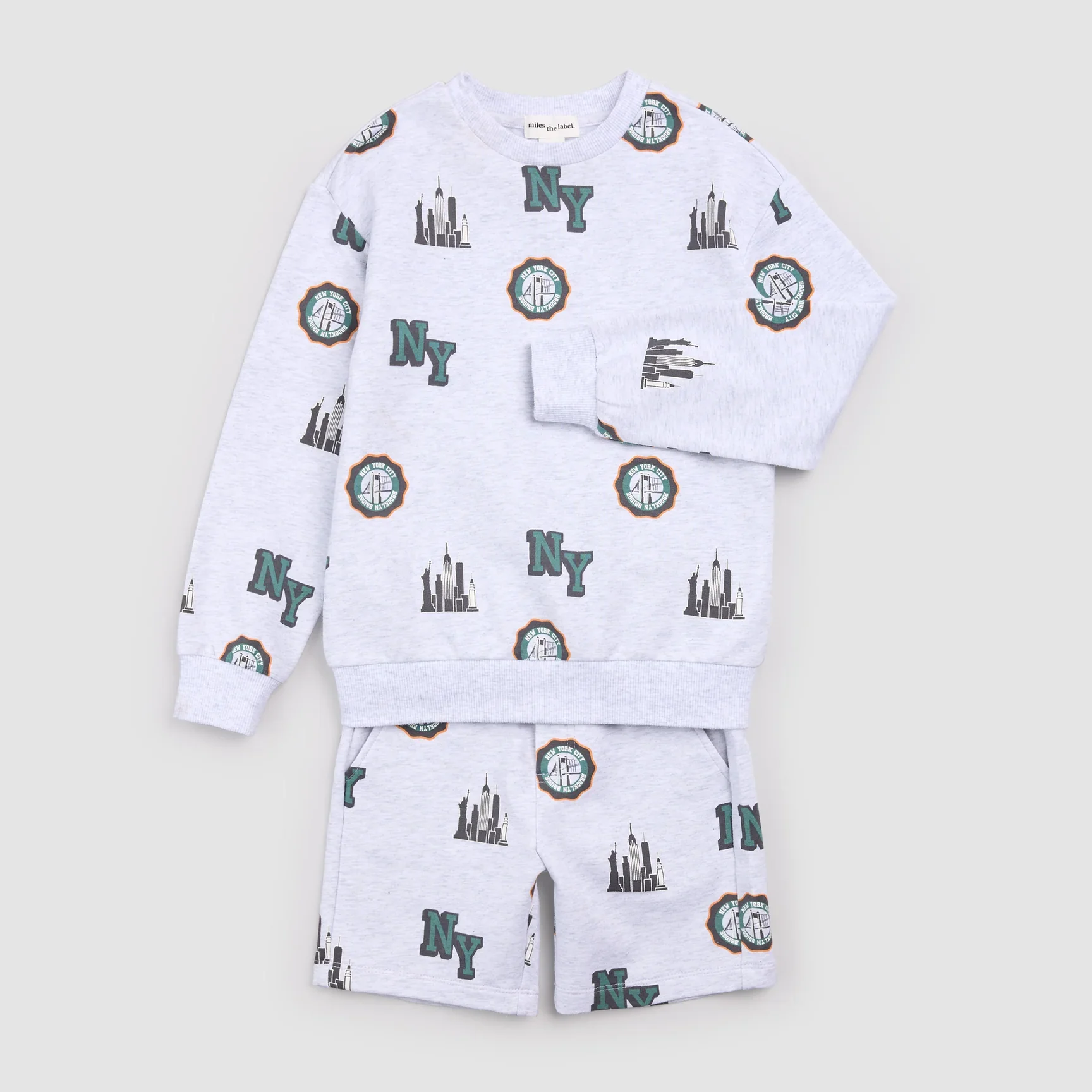 MILES THE LABEL - BOY 2 PCS SET: L/S SWEATSHIRT AND SHORT KNIT-HEATHER GREY LT. 26SMW03E02-B
