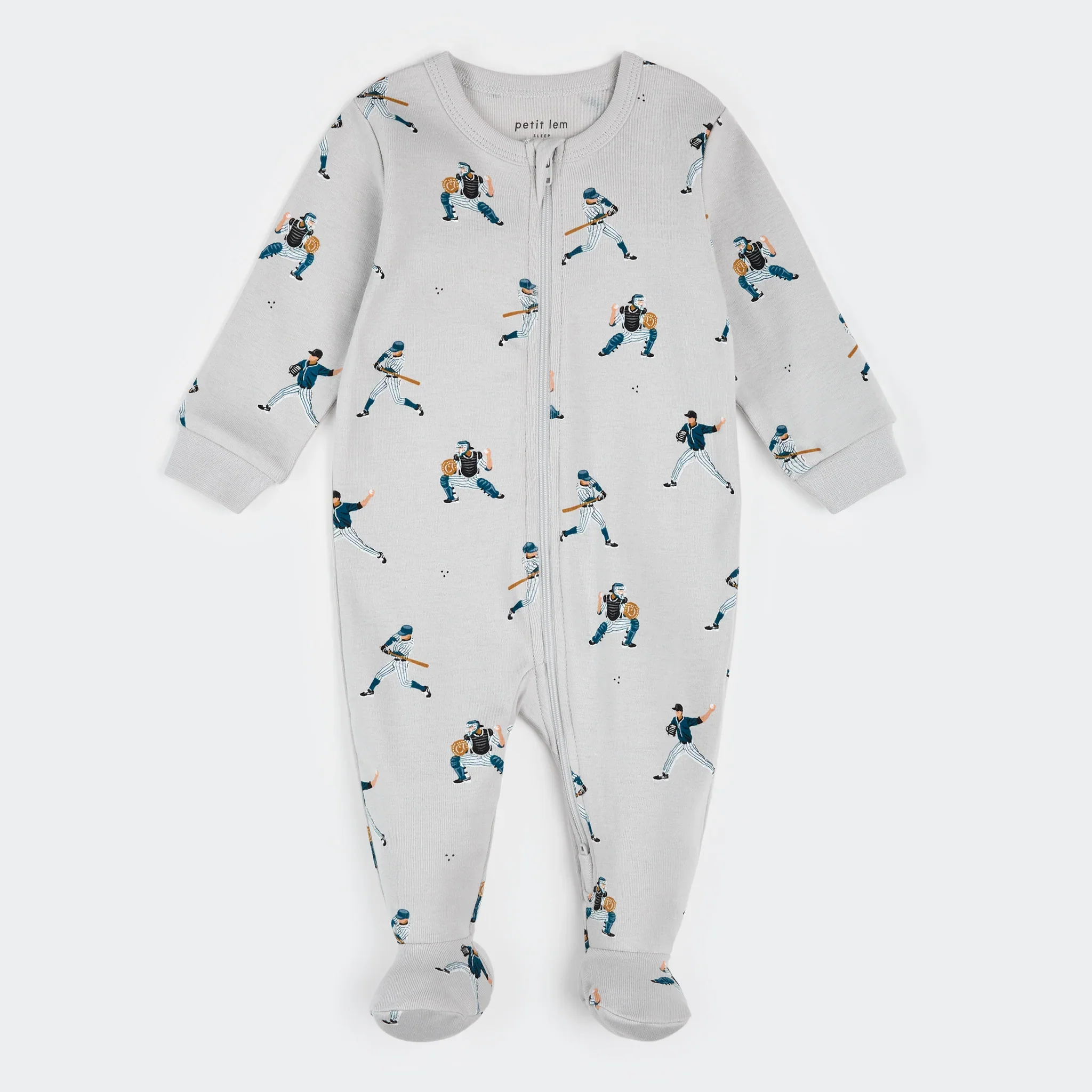 PETIT LEM- Baby Baseball Player Print on Lunar Rock Sleeper