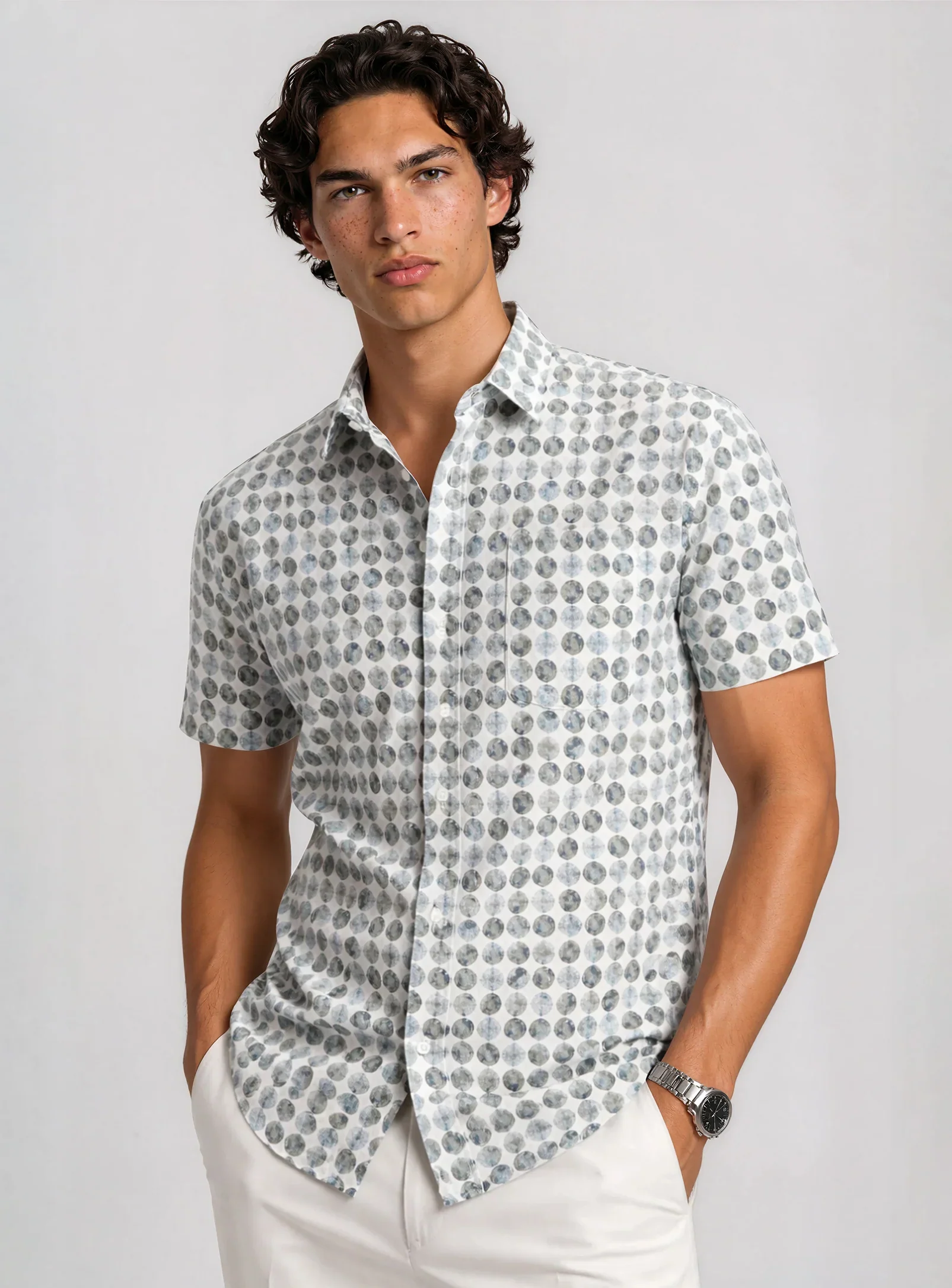 POINT ZERO - 4-WAY STRETCH S/S TEXTURED DOTS