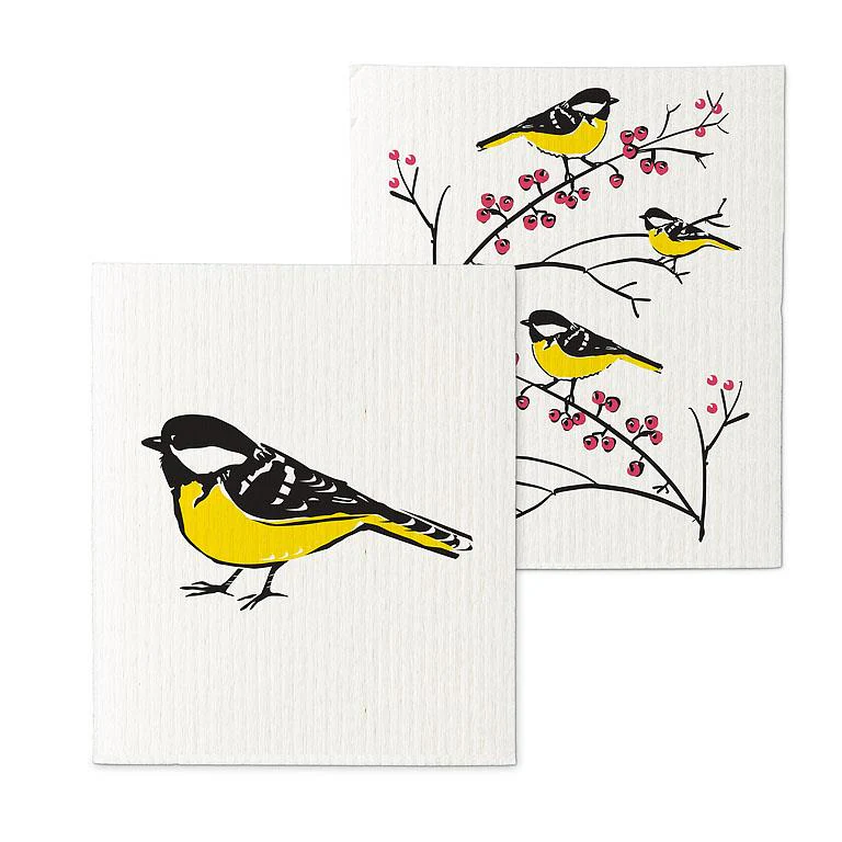 Abbott - S/2 Gold Finch on Branch Dishcloths-6.5x8"L